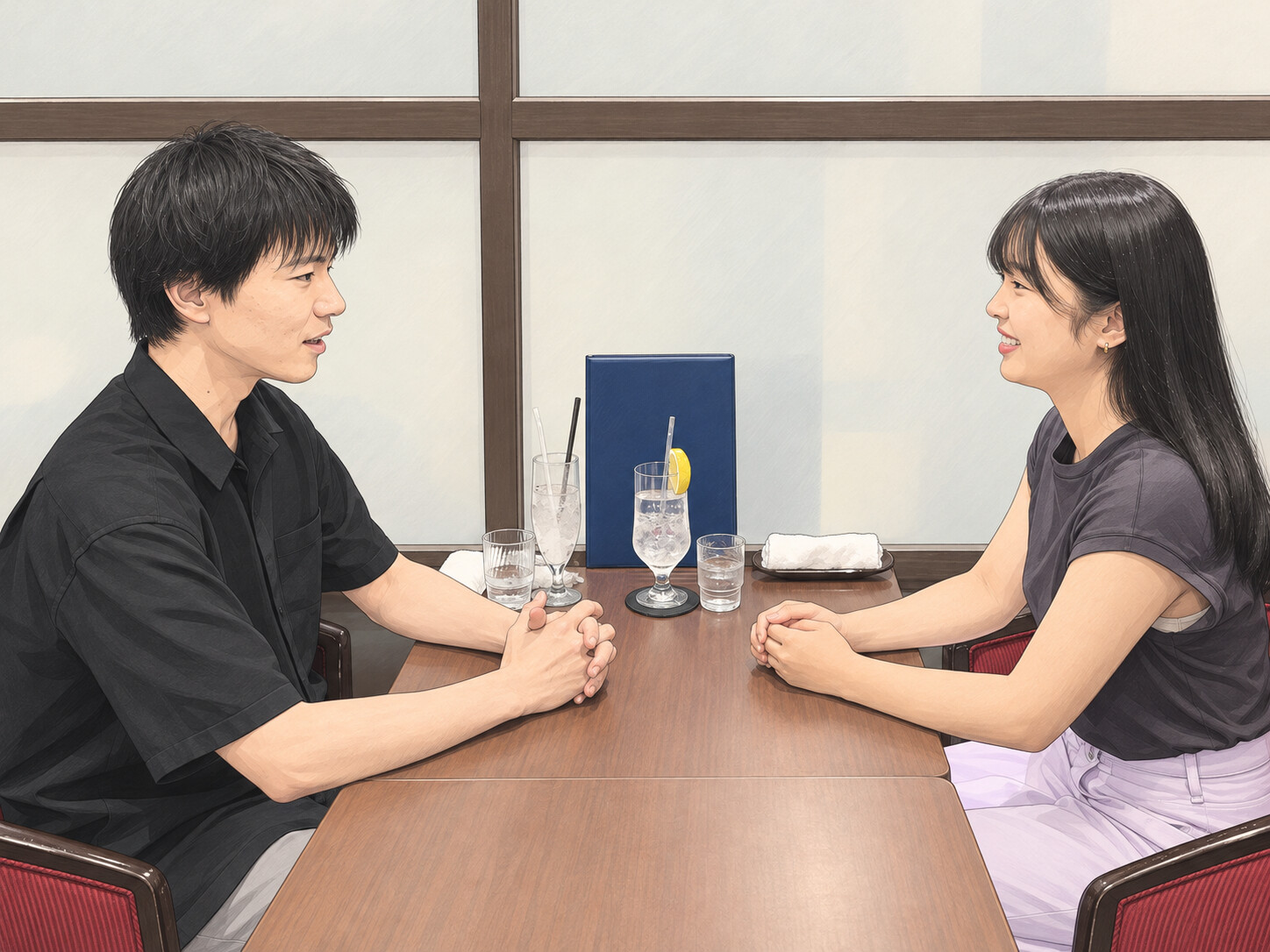 机を挟んで向かい合う紗貴子さんと大槻先生